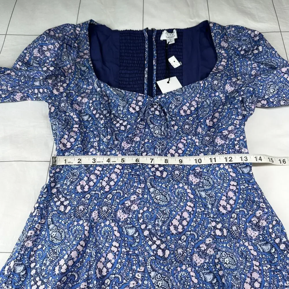 J. Crew Liberty Dress Women 2 Blue Sweetheart Long Sleeve Mini Bourton Bloom New
